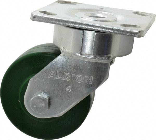 Albion - 4" Diam x 2" Wide x 5-5/8" OAH Top Plate Mount Swivel Caster - Polyurethane, 1,000 Lb Capacity, Precision Sealed Bearing, 4 x 4-1/2" Plate - Exact Tool & Supply