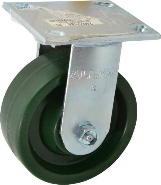 Albion - 5" Diam x 2" Wide x 6-1/2" OAH Top Plate Mount Rigid Caster - Polyurethane, 1,000 Lb Capacity, Roller Bearing, 4 x 4-1/2" Plate - Exact Tool & Supply
