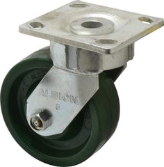 Albion - 5" Diam x 2" Wide x 6-1/2" OAH Top Plate Mount Swivel Caster - Polyurethane, 1,000 Lb Capacity, Roller Bearing, 4 x 4-1/2" Plate - Exact Tool & Supply