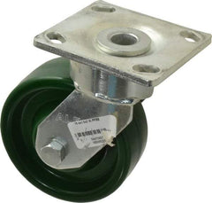 Albion - 5" Diam x 2" Wide x 6-1/2" OAH Top Plate Mount Swivel Caster - Polyurethane, 1,000 Lb Capacity, Precision Sealed Bearing, 4 x 4-1/2" Plate - Exact Tool & Supply