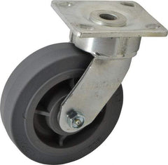 Albion - 6" Diam x 2" Wide x 7-1/2" OAH Top Plate Mount Swivel Caster - Soft Rubber, 600 Lb Capacity, Roller Bearing, 4 x 4-1/2" Plate - Exact Tool & Supply
