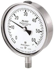 Ashcroft - 2-1/2" Dial, 1/4 Thread, 30-0-300 Scale Range, Pressure Gauge - Lower Connection Mount, Accurate to 3-2-3% of Scale - Exact Tool & Supply