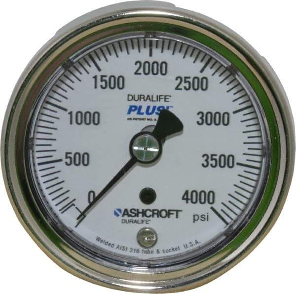 Ashcroft - 2-1/2" Dial, 1/4 Thread, 0-4,000 Scale Range, Pressure Gauge - Center Back Connection Mount, Accurate to 1% of Scale - Exact Tool & Supply