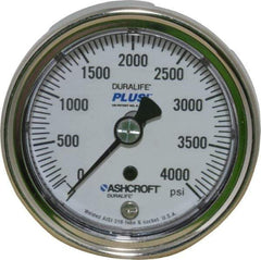Ashcroft - 2-1/2" Dial, 1/4 Thread, 0-4,000 Scale Range, Pressure Gauge - Center Back Connection Mount, Accurate to 1% of Scale - Exact Tool & Supply