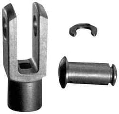 Igus - 10-32 Thread, 0.394" Yoke Width, Thermoplastic, Polymer Clevis Joint with Pin & Clip Yoke - 3/16" Hole Diam, 0.394" Hole Center to Neck, 0.394" Yoke Arm Height, 0.354" Neck Diam, 0.295" Neck Length, 1.024" OAL - Exact Tool & Supply