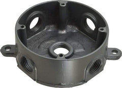 Thomas & Betts - 1 Gang, (5) 1/2" Knockouts, Aluminum Round Outlet Box - 2-7/16" Overall Height x 4-1/8" Overall Width x 1-5/8" Overall Depth, Weather Resistant - Exact Tool & Supply