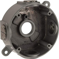 Thomas & Betts - 1 Gang, (5) 3/4" Knockouts, Aluminum Round Outlet Box - 2-7/16" Overall Height x 4-1/8" Overall Width x 1-5/8" Overall Depth, Weather Resistant - Exact Tool & Supply