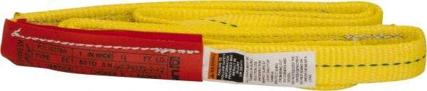 Lift-All - 4' Long x 1" Wide, 1,600 Lb Vertical Capacity, 1 Ply, Polyester Web Sling - 1,250 Lb Choker Capacity, Yellow, with Web Sling for Lifting - Exact Tool & Supply