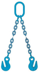 Pewag - 5' Long, 31,000 Lb Basket Capacity, 17,900 Lb Vertical Capacity, 2 Ply, Alloy Steel Web Sling - 17,900 Lb Choker Capacity, DOG Chain Sling, 1/2" Diam Chain, Blue, with 2 Grab Hooks & Master Link - Exact Tool & Supply