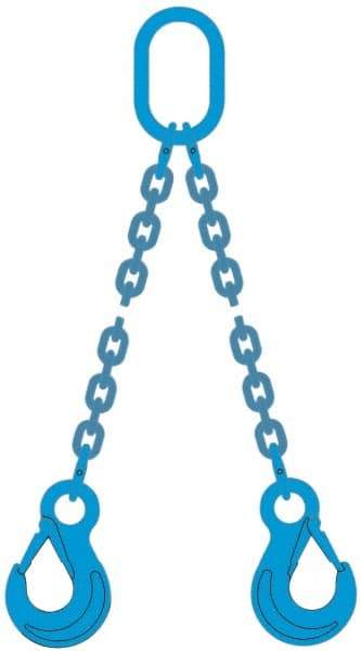 Pewag - 10' Long, 9,000 Lb Basket Capacity, 9,000 Lb Vertical Capacity, 2 Ply, Alloy Steel Web Sling - 4,500 Lb Choker Capacity, DOS Chain Sling, 9/32" Diam Chain, Blue, with 2 Grab Hooks & Master Link - Exact Tool & Supply