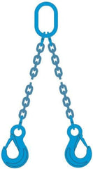 Pewag - 10' Long, 31,000 Lb Basket Capacity, 17,900 Lb Vertical Capacity, 2 Ply, Alloy Steel Web Sling - 17,900 Lb Choker Capacity, DOS Chain Sling, 1/2" Diam Chain, Blue, with 2 Grab Hooks & Master Link - Exact Tool & Supply