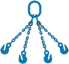 Pewag - 5' Long, 27,500 Lb Basket Capacity, 10,600 Lb Vertical Capacity, 4 Ply, Alloy Steel Web Sling - 10,600 Lb Choker Capacity, QOG Chain Sling, 3/8" Diam Chain, Blue, with 4 Grab Hooks & Master Link - Exact Tool & Supply