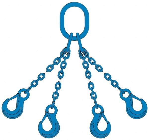 Pewag - 10' Long, 46,500 Lb Basket Capacity, 17,900 Lb Vertical Capacity, 4 Ply, Alloy Steel Web Sling - 17,900 Lb Choker Capacity, QOS Chain Sling, 1/2" Diam Chain, Blue, with 4 Sling Hooks & Master Link - Exact Tool & Supply