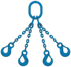 Pewag - 10' Long, 13,500 Lb Basket Capacity, 13,500 Lb Vertical Capacity, 4 Ply, Alloy Steel Web Sling - 4,500 Lb Choker Capacity, QOS Chain Sling, 9/32" Diam Chain, Blue, with 4 Sling Hooks & Master Link - Exact Tool & Supply