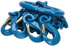 Pewag - 5' Long, 27,500 Lb Basket Capacity, 10,600 Lb Vertical Capacity, 4 Ply, Alloy Steel Web Sling - 10,600 Lb Choker Capacity, QOS Chain Sling, 3/8" Diam Chain, Blue, with 4 Sling Hooks & Master Link - Exact Tool & Supply