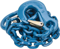 Pewag - 5' Long, 5,200 Lb Basket Capacity, 5,200 Lb Vertical Capacity, 1 Ply, Alloy Steel Web Sling - 4,500 Lb Choker Capacity, SOS Chain Sling, 9/32" Diam Chain, Blue, with Sling Hook & Master Link - Exact Tool & Supply