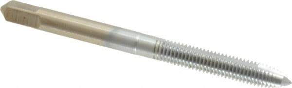 Made in USA - M5x0.80 Metric Coarse, 2 Flute, Chrome Finish, High Speed Steel Spiral Point Tap - Plug Chamfer, Right Hand Thread, 2-3/8" OAL, 7/8" Thread Length, 0.194" Shank Diam - Exact Tool & Supply