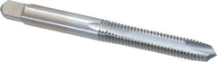 Made in USA - M6x1.00 Metric Coarse, 2 Flute, Chrome Finish, High Speed Steel Spiral Point Tap - Plug Chamfer, Right Hand Thread, 2-1/2" OAL, 1" Thread Length, 0.255" Shank Diam - Exact Tool & Supply