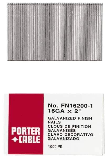 Porter-Cable - 16 Gauge 1-1/2" Long Finishing Nails for Power Nailers - Grade 2 Steel, Galvanized Finish, Smooth Shank, Straight Stick Collation, Chisel Point - Exact Tool & Supply