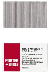 Porter-Cable - 16 Gauge 1" Long Finishing Nails for Power Nailers - Grade 2 Steel, Galvanized Finish, Smooth Shank, Straight Stick Collation, Chisel Point - Exact Tool & Supply