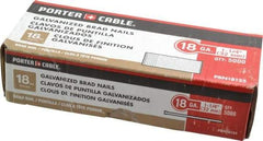 Porter-Cable - 18 Gauge 1-1/4" Long Brad Nails for Power Nailers - Grade 2 Steel, Galvanized Finish, Smooth Shank, Straight Stick Collation, Brad Head, Chisel Point - Exact Tool & Supply
