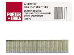 Porter-Cable - 1-1/4" Long x 1/4" Wide, 18 Gauge Narrow Crown Construction Staple - Grade 2 Steel, Galvanized Finish - Exact Tool & Supply