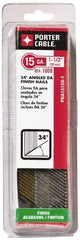 Porter-Cable - 15 Gauge 1-1/2" Long Finishing Nails for Power Nailers - Grade 2 Steel, Bright Finish, Angled Stick Collation, Chisel Point - Exact Tool & Supply