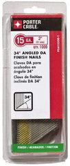 Porter-Cable - 15 Gauge 2" Long Finishing Nails for Power Nailers - Grade 2 Steel, Bright Finish, Angled Stick Collation, Chisel Point - Exact Tool & Supply