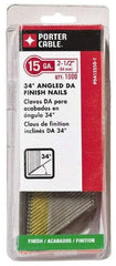 Porter-Cable - 15 Gauge 2-1/2" Long Finishing Nails for Power Nailers - Grade 2 Steel, Bright Finish, Angled Stick Collation, Chisel Point - Exact Tool & Supply