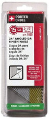 Porter-Cable - 15 Gauge 2-1/2" Long Finishing Nails for Power Nailers - Grade 2 Steel, Galvanized Finish, Angled Stick Collation, Chisel Point - Exact Tool & Supply