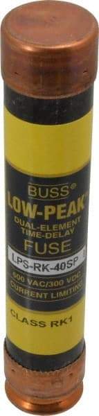 Cooper Bussmann - 300 VDC, 600 VAC, 40 Amp, Time Delay General Purpose Fuse - Fuse Holder Mount, 5-1/2" OAL, 100 at DC, 300 at AC (RMS) kA Rating, 1-1/16" Diam - Exact Tool & Supply