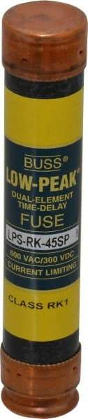 Cooper Bussmann - 300 VDC, 600 VAC, 45 Amp, Time Delay General Purpose Fuse - Fuse Holder Mount, 5-1/2" OAL, 100 at DC, 300 at AC (RMS) kA Rating, 1-1/16" Diam - Exact Tool & Supply