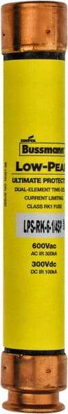 Cooper Bussmann - 300 VDC, 600 VAC, 6.25 Amp, Time Delay General Purpose Fuse - Fuse Holder Mount, 127mm OAL, 100 at DC, 300 at AC (RMS) kA Rating, 13/16" Diam - Exact Tool & Supply