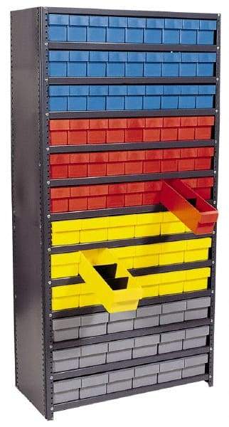 Quantum Storage - 108 Bin Closed Shelving System - 36 Inch Overall Width x 12 Inch Overall Depth x 75 Inch Overall Height, Blue High Impact Polystyrene Bins - Exact Tool & Supply