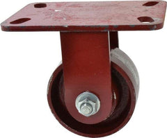 Hamilton - 4" Diam x 2" Wide x 5-5/8" OAH Top Plate Mount Rigid Caster - Cast Iron, 1,000 Lb Capacity, Roller Bearing, 4-1/2 x 6-1/2" Plate - Exact Tool & Supply