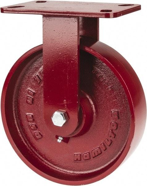 Hamilton - 8" Diam x 2" Wide x 9-3/4" OAH Top Plate Mount Rigid Caster - Cast Iron, 1,500 Lb Capacity, Roller Bearing, 4-1/2 x 6-1/2" Plate - Exact Tool & Supply