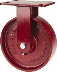 Hamilton - 8" Diam x 2" Wide x 9-3/4" OAH Top Plate Mount Rigid Caster - Cast Iron, 1,500 Lb Capacity, Roller Bearing, 4-1/2 x 6-1/2" Plate - Exact Tool & Supply