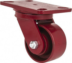 Hamilton - 4" Diam x 2" Wide x 5-5/8" OAH Top Plate Mount Swivel Caster - Cast Iron, 1,000 Lb Capacity, Roller Bearing, 4-1/2 x 6-1/2" Plate - Exact Tool & Supply