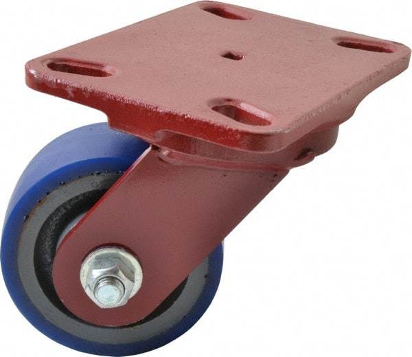 Hamilton - 4" Diam x 2" Wide x 5-5/8" OAH Top Plate Mount Swivel Caster - Polyurethane, 600 Lb Capacity, Precision Sealed Bearing, 4-1/2 x 6-1/2" Plate - Exact Tool & Supply