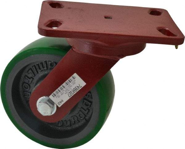Hamilton - 6" Diam x 2" Wide x 7-3/4" OAH Top Plate Mount Swivel Caster - Polyurethane, 1,200 Lb Capacity, Precision Sealed Bearing, 4-1/2 x 6-1/2" Plate - Exact Tool & Supply