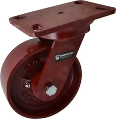 Hamilton - 6" Diam x 2" Wide x 7-3/4" OAH Top Plate Mount Swivel Caster - Cast Iron, 1,400 Lb Capacity, Roller Bearing, 4-1/2 x 6-1/2" Plate - Exact Tool & Supply