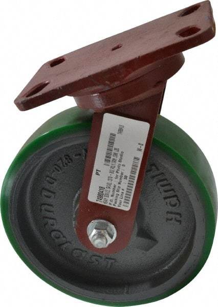 Hamilton - 8" Diam x 2" Wide x 9-3/4" OAH Top Plate Mount Swivel Caster - Polyurethane, 1,500 Lb Capacity, Precision Sealed Bearing, 4-1/2 x 6-1/2" Plate - Exact Tool & Supply