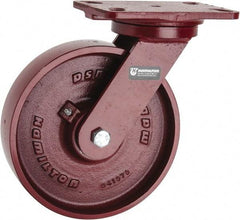 Hamilton - 8" Diam x 2" Wide x 9-3/4" OAH Top Plate Mount Swivel Caster - Cast Iron, 1,500 Lb Capacity, Roller Bearing, 4-1/2 x 6-1/2" Plate - Exact Tool & Supply