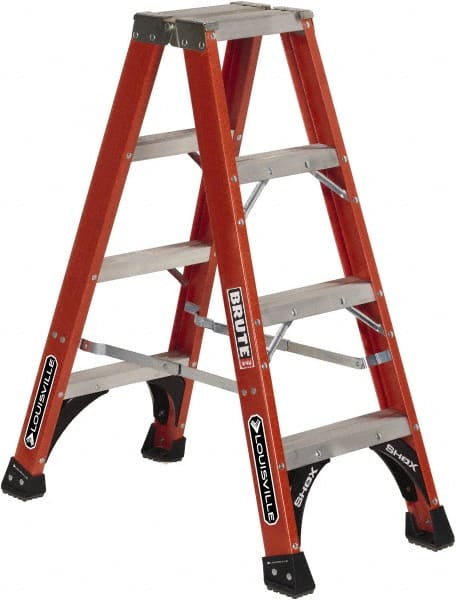 Louisville - 15 Steps, 16' High, Type IAA Rating, Fiberglass Step Ladder - Exact Tool & Supply