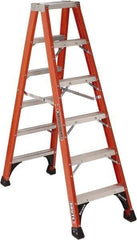 Louisville - 5 Steps, 6' High, Type IAA Rating, Fiberglass Step Ladder - 375 Lb Capacity, 22-9/16" Base Width - Exact Tool & Supply