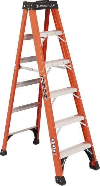 Louisville - 5 Steps, 6' High, Type IAA Rating, Fiberglass Step Ladder - 375 Lb Capacity, 21-7/8" Base Width - Exact Tool & Supply