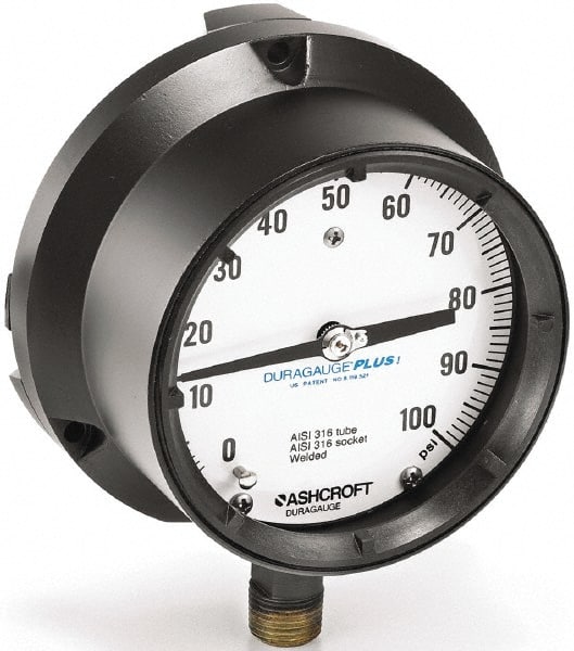 Ashcroft - 4-1/2" Dial, 1/2 Thread, 0-10,000 Scale Range, Pressure Gauge - Exact Tool & Supply