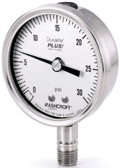 Ashcroft - 2-1/2" Dial, 1/4 Thread, 0-15 Scale Range, Pressure Gauge - Lower Connection Mount, Accurate to 1% of Scale - Exact Tool & Supply