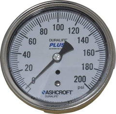Ashcroft - 3-1/2" Dial, 1/4 Thread, 0-200 Scale Range, Pressure Gauge - Center Back Connection Mount, Accurate to 1% of Scale - Exact Tool & Supply