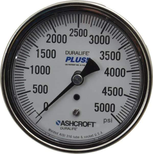 Ashcroft - 3-1/2" Dial, 1/4 Thread, 0-5,000 Scale Range, Pressure Gauge - Center Back Connection Mount, Accurate to 1% of Scale - Exact Tool & Supply